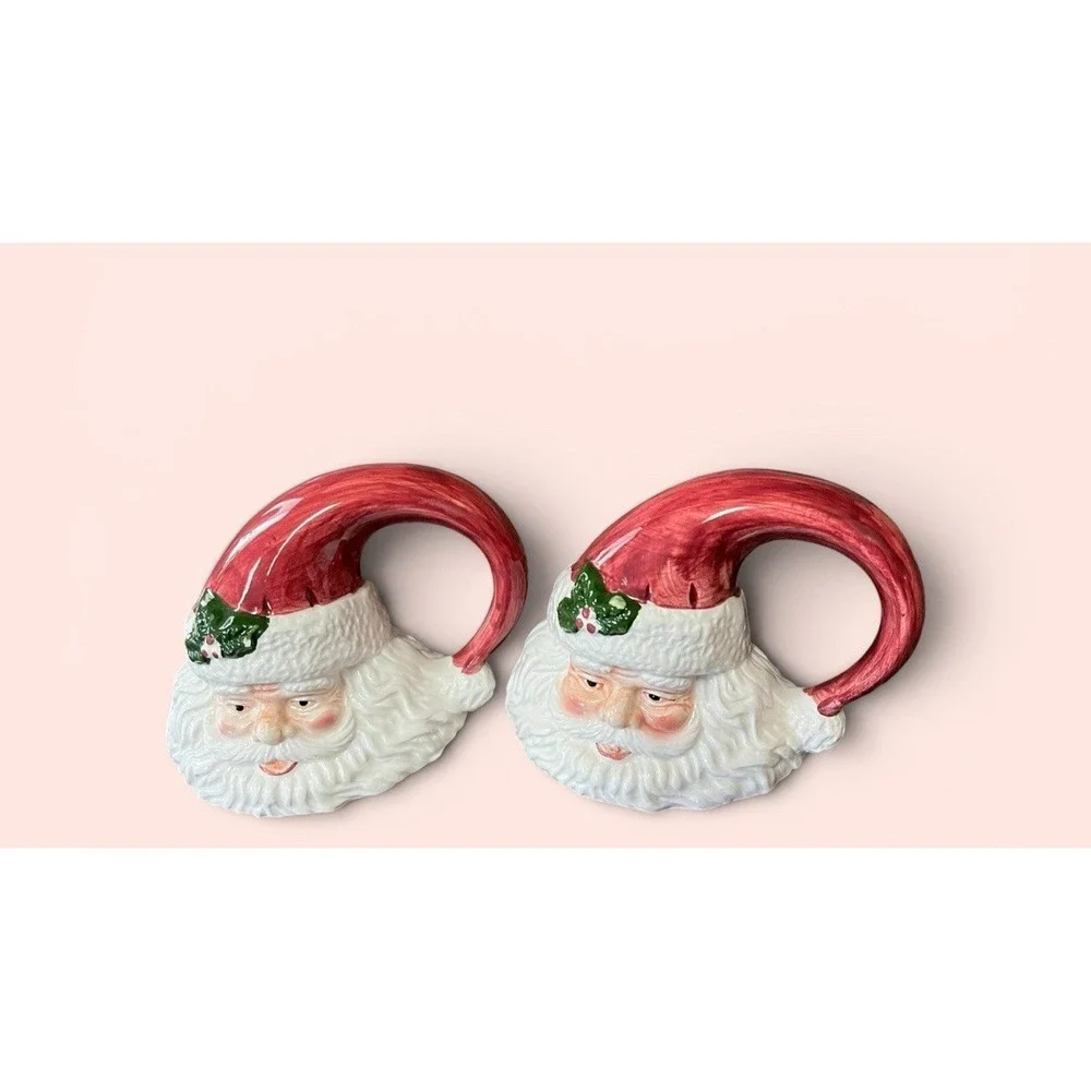 Holly Tree 2 Santa Claus Figurines Christmas Holiday Holly‎ Jolly Merry Vintage